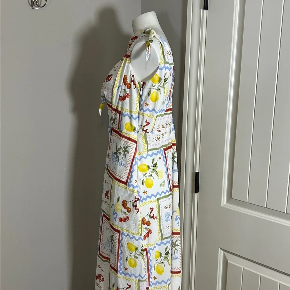 Abercrombie and Fitch Tie Front Scarf Midi Dress Italy Coastal Fruit Sz L NEW - Picture 8 of 13
